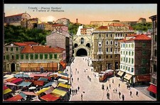 Postcard Trieste, Piazza Goldoni e Traforo di Montuzza, tram 