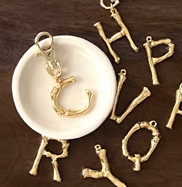 Alternate view of 24k Gold Plated Initial Keychain A-z Personalized Letter Key Ring Unisex Charm