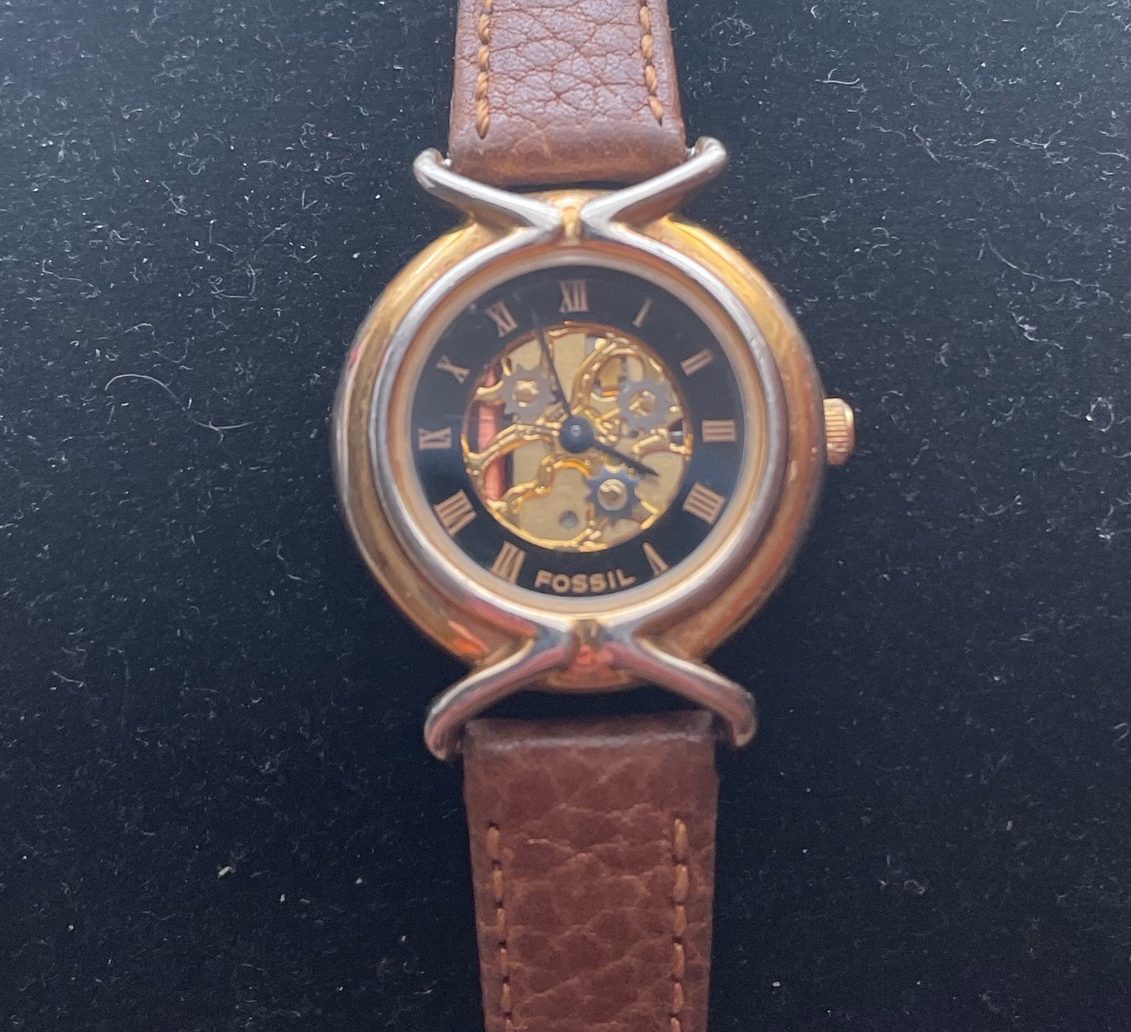 Vintage Skeleton Dial Women's Watch with Rare Fossil Design