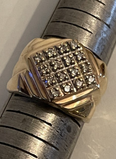 Anello uomo vintage oro giallo 14 kt con diamanti personalizzati 16 diamanti/pietre! tenuta