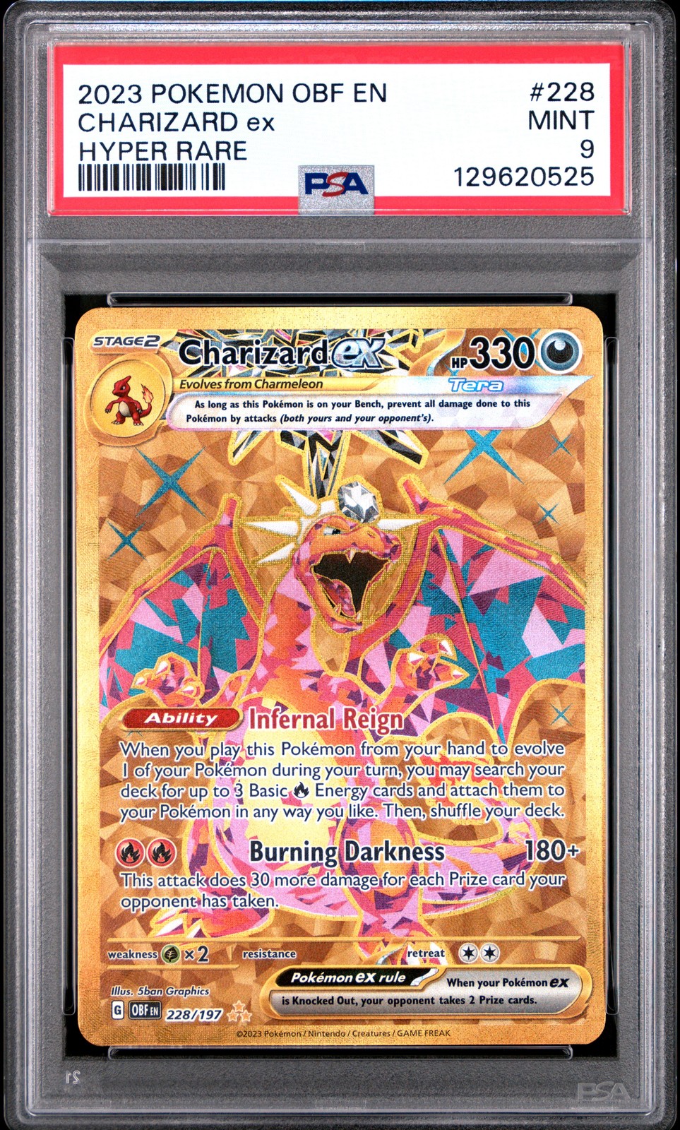 2023 POKEMON OBF EN-OBSIDIAN FLAMES HYPER RARE #228 CHARIZARD EX PSA 9