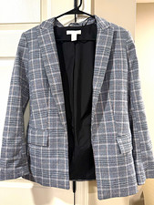 H M Women  s Gray Plaid Blazer Jacket Size 2 Single-Breasted Lined