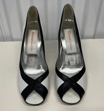 VTG 90s Christian Lacroix Black  White Tuxedo Leather Peep Toe Heels Women's 6