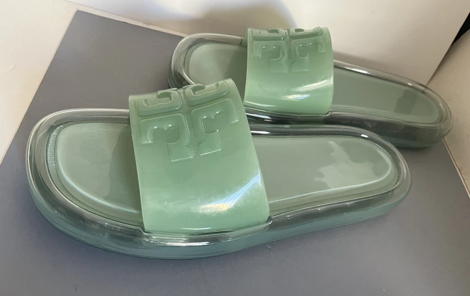 $188 Sandalias Tory Burch Sea Wind Verde Menta Burbuja Jalea Toboganes Playa Talla 9 Usadas en Excelente Condición Foto 4 de 4