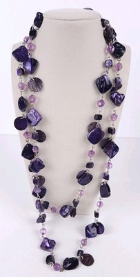 Lane Bryant 50'' Wrapable Purple Dyed Mother Of Pearl Shell Beaded Chain Necklace