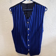 Men's Formal Waistcoat Vest Blue  Black Striped Button Front Size M Regular