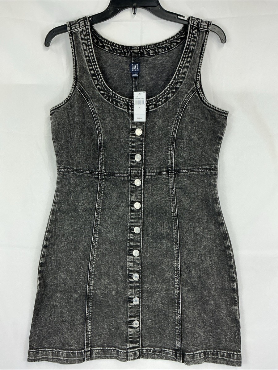 NWT Gap Women's Small Black Denim Mini Dress Scoop Neck Button Down | eBay