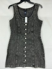 NWT Gap Women’s Small Black Denim Mini Dress Scoop Neck Button Down