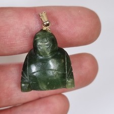 Vintage Chinese Carved Spinach Jade Buddha Pendant Or Charm