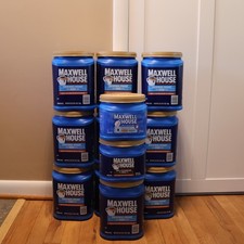 12 Maxwell House Empty Blue Plastic Coffee Cans Lids/Great for Garages