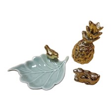 Deko Schälchen Schale Mit Vogel Im Set Mit Goldener Ananas Und Goldenem Hasen