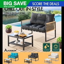 ALFORDSON 2PCS Outdoor Lounge Sofa Set Wicker Furniture Table and Chairs Garden