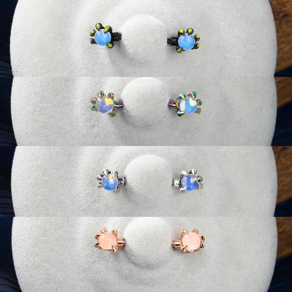 2 PIEZAS Anillos para Pezones 14G Acero Quirúrgico Ópalo Garra Barra Cuerpo Piercing Joyería Foto 3 de 4