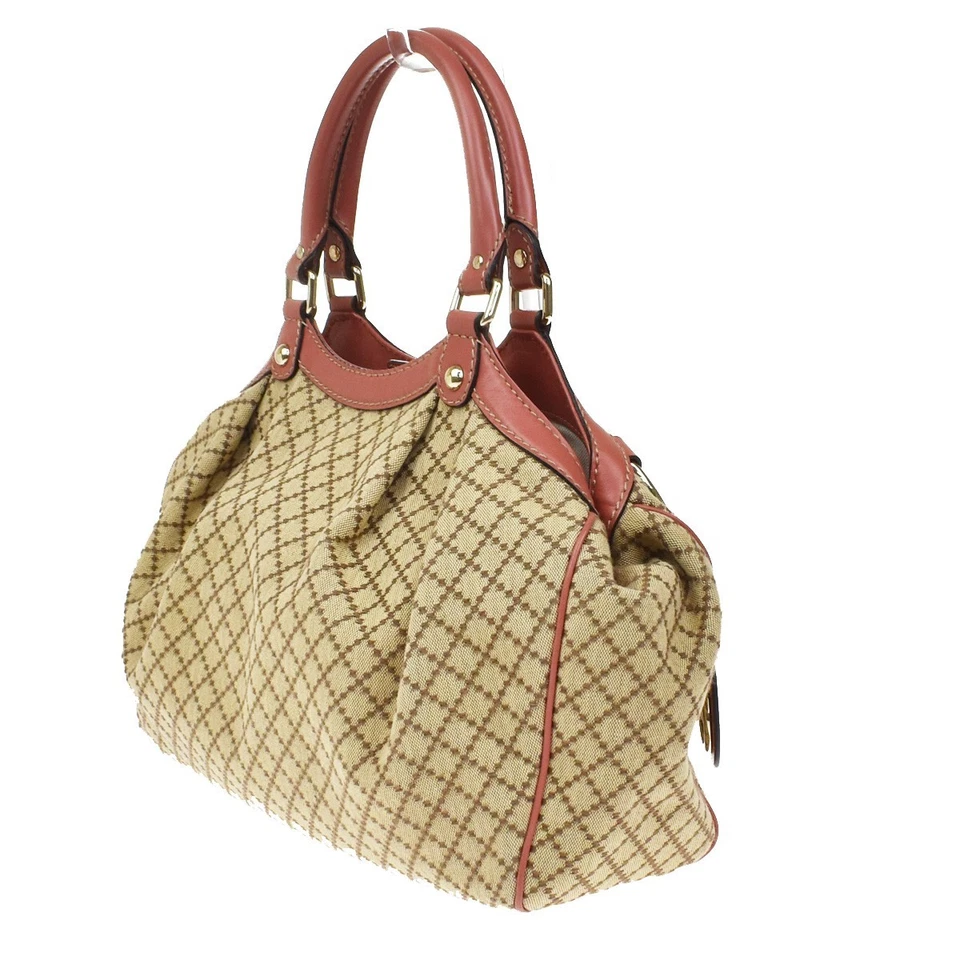 GUCCI Diamante Sukey Bolso de Hombro Dije Lona Cuero Marrón Rosa 84KB255 Foto 3 de 4