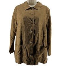 Mariano Rubinacci Brown Linen Blend Button Front Shirt Pockets Womens Medium