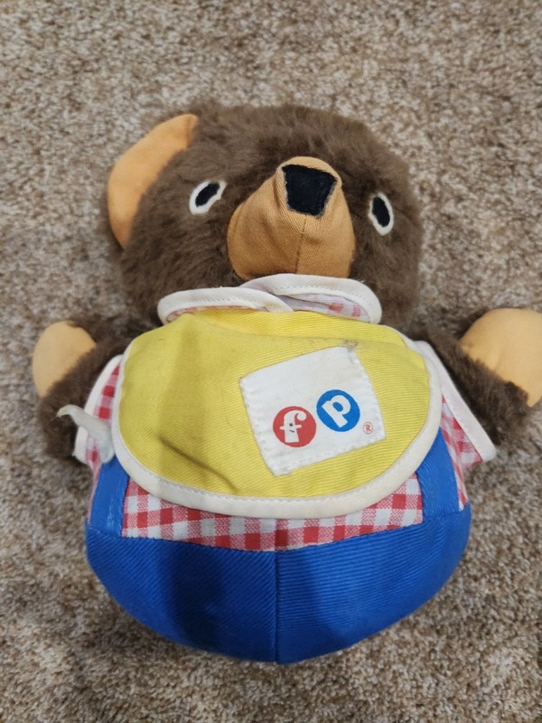 Vintage Fisher Price Roly Poly Musical Chime Teddy Bear toy 1970s plush retro