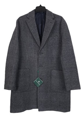 B by Brooks Brothers Mens Classic Fit Overcoat 46R Grey Plaid Wool Blend NWT