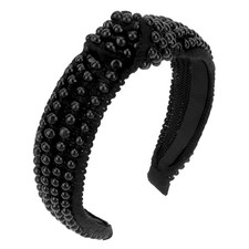 Pearl Knotted Headband Beaded Wide Non Slip Jeweled Embellished Black Hair