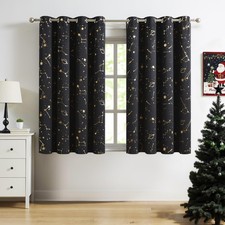 Xmas Stellar Metallic Full Blackout Window Curtain Panels 63 Inches Long Grom...
