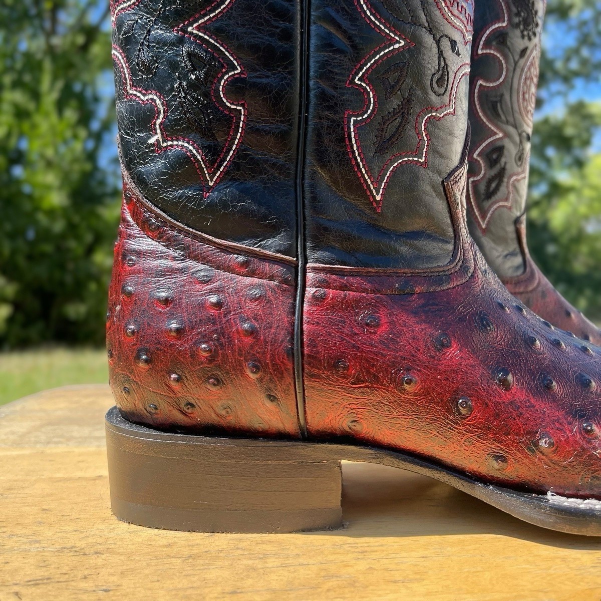 #19 Red Ostrich Finish Western Boot Rodney Ammons Custom Ostrich Cowboy Boot size 10.5 D  main image 4
