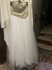 Glamour By Terani Couture Size 8 White/gold Tulle Gown