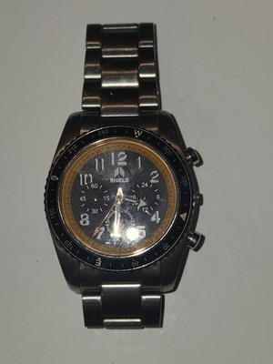 Shield Chronograph Quartz Stainless Steel Black Dial 200M Men's Wristwatch