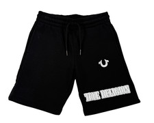 NWT True Religion Boys Black Logo Sweat Shorts Size S Horseshoe Drawstring