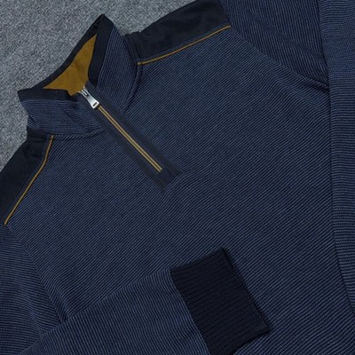 Paul & Shark Sweater Mens Large Blue Stripe 1/4 Zip Mock Neck Knit Yachting