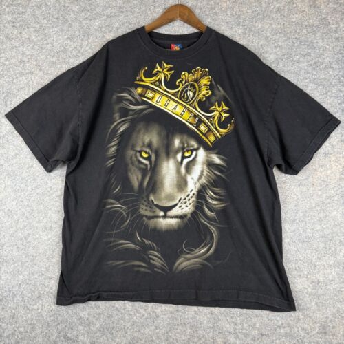 Vintage Ogabel OG Lion shirt Mens 3XL AOP Gold Crown King Tshirt Black Y2k Tee