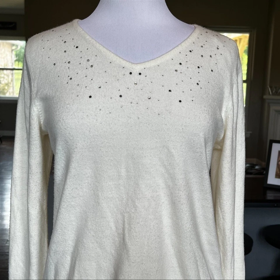 Suéter De Colección Debbie Morgan Para Mujer Grande L Crema Adorno de Cristal Tachuelas Foto 4 de 4