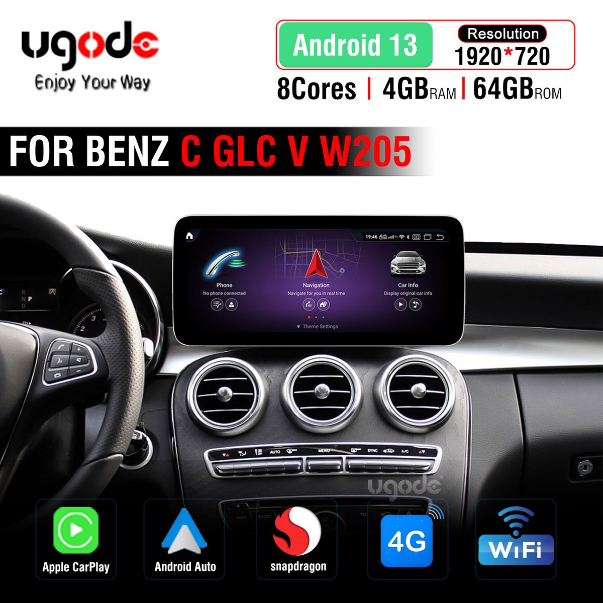 12.3inch Android13 Screen Upgrade CarPlay Mercedes Benz C GLC V 
