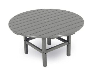POLYWOOD 38 inch Grey Round Accent Out Door In Door Patio Coffee Table Durable