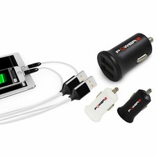 Powerz 2.4Amp Dual USB Port Car Charger - White/Black
