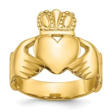 Real 14kt Yellow Gold Polished Ladies Claddagh Ring S:6