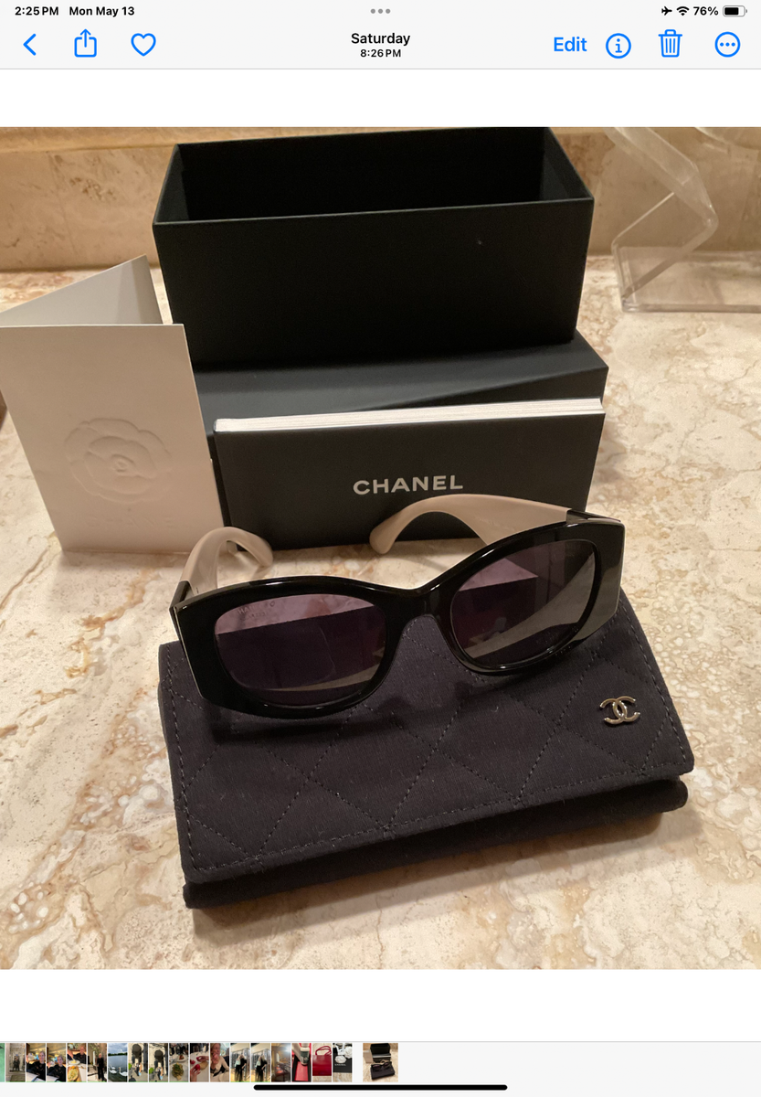 Chanel NIB Black / Tan Oval Sunglasses Bought In London | eBay