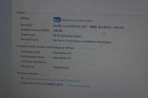 Dell Vostro 1720 Intel Core 2 Duo P8600 @ 2.4 4GB RAM 17.0" 60 GB Win 7 - Picture 6 of 12