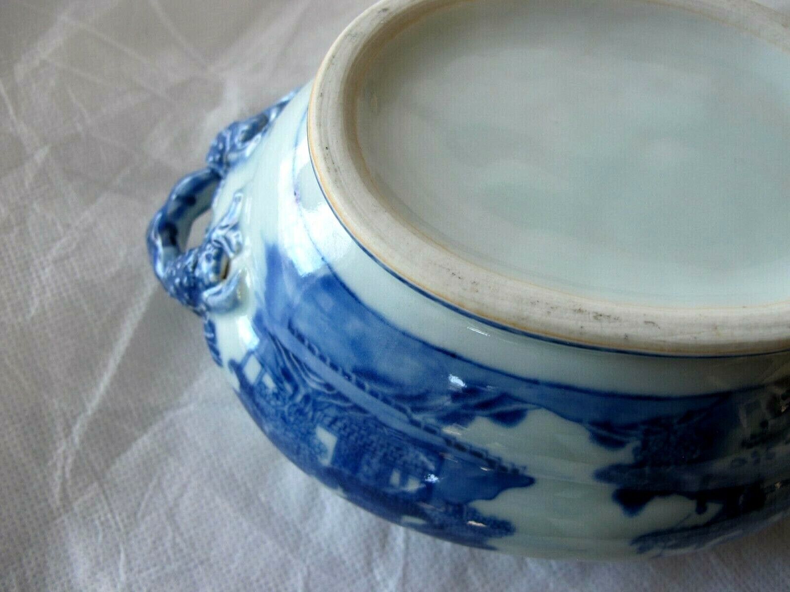 1780 Antique Chinese Canton Blue & white Porcelain Bowl Lid Tureen 