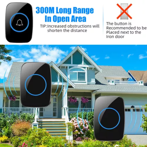 Wireless Doorbell Chime Outdoor Waterproof Receiver Adjustable Volume 1000FT Kit - Picture 4 of 19