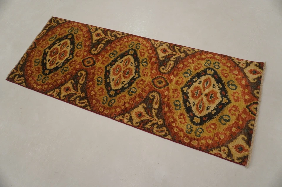 2 x 5 ft Multicolor Ikat Afghan Hand knotted Short Runner Rug - Image 2 of 4