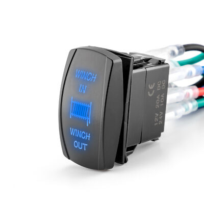 7 Pin WINCH IN & OUT Switch Blue LED Laser Rocker+Jumper Wire For UTV ...