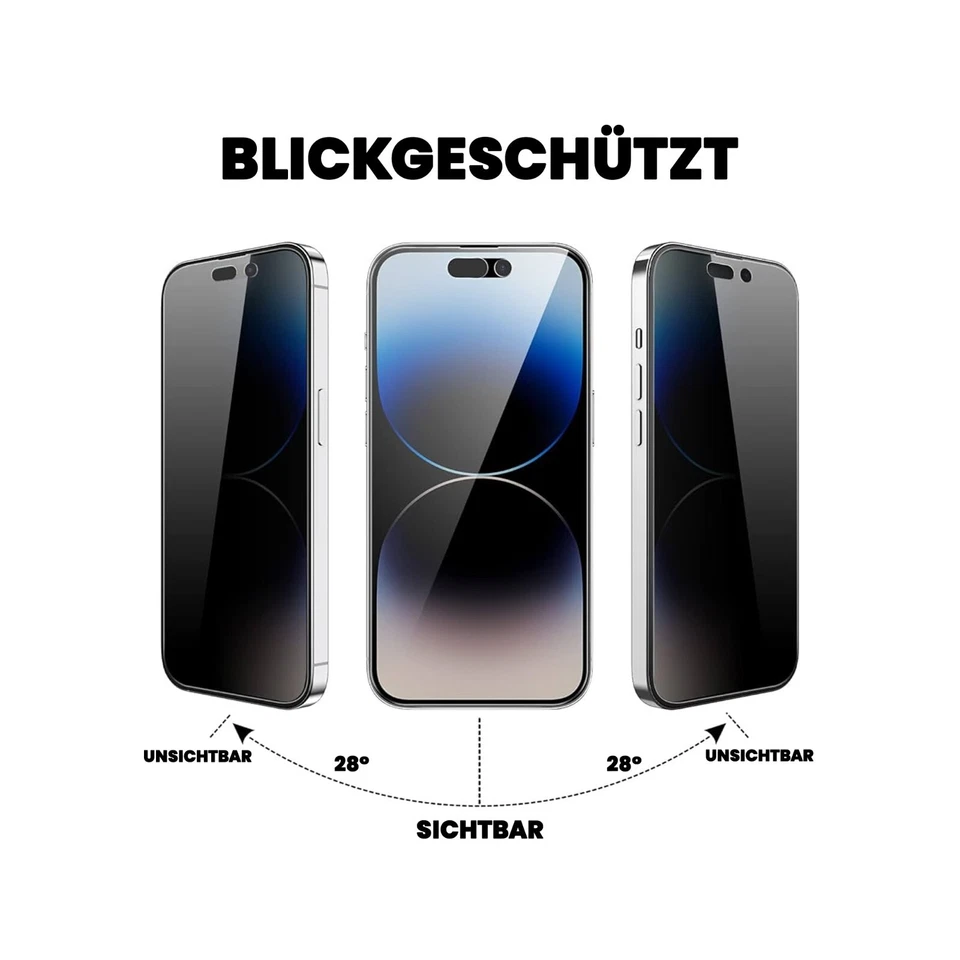 2x Panzerfolie Blickschutz Glas für iPhone 17 16 15 14 13 12 11 Pro Max Mini XR - Bild 2 von 4