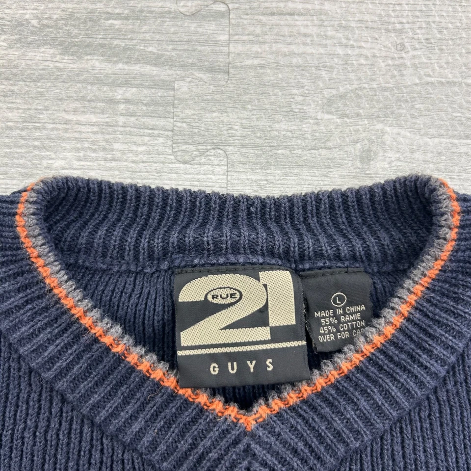 Винтажный свитер 90-х Rue 21 размер большой темно-синий ребристый пуловер в полоску богемное - Изображение 3 из 4