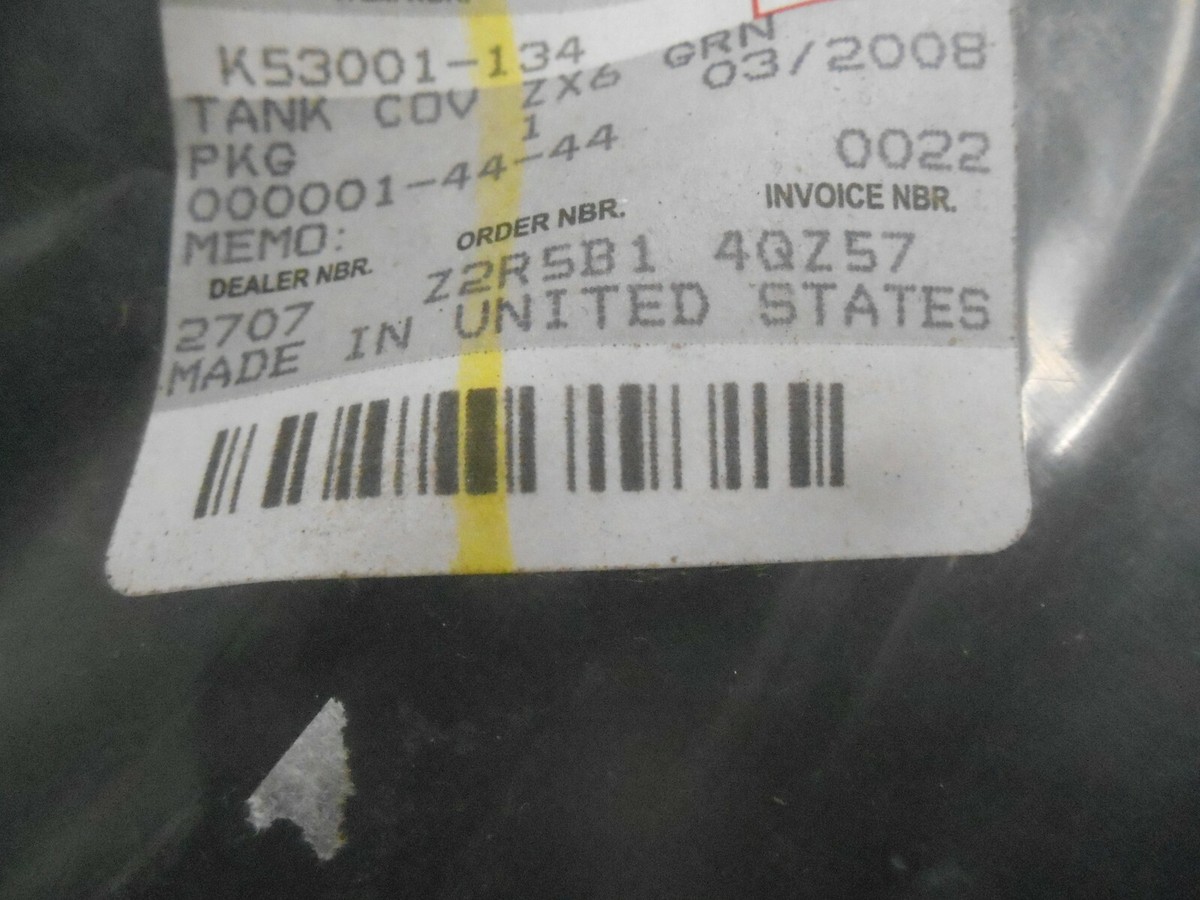 NOS Kawasaki Black Green & White Fuel Gas Tank Cover ZX6 K53001