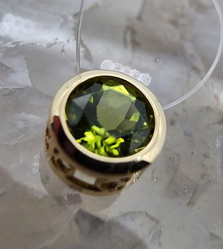 14k 585 Yellow Gold Floating Peridot Pendant Domino Mexico 18" Necklace Au 23230 - Picture 6 of 14