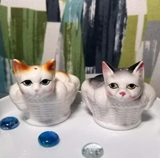 Vtg Cat In Basket Salt & Pepper Shakers Spice of Life By Ron Gordon Designs 
