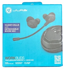 JLAB EBWRKBDSRBLK82, Wireless Earbuds-Bluetooth-Detachable Boom Mic-BLACK-NEW