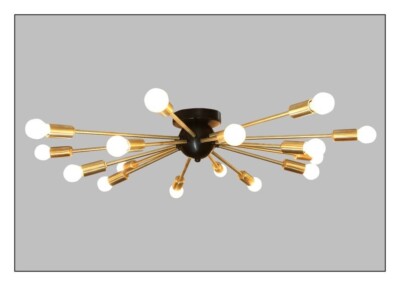 Mid Century Style 16 Arm Brass Sputnik Chandelier Black Ball Elegant Décor Light