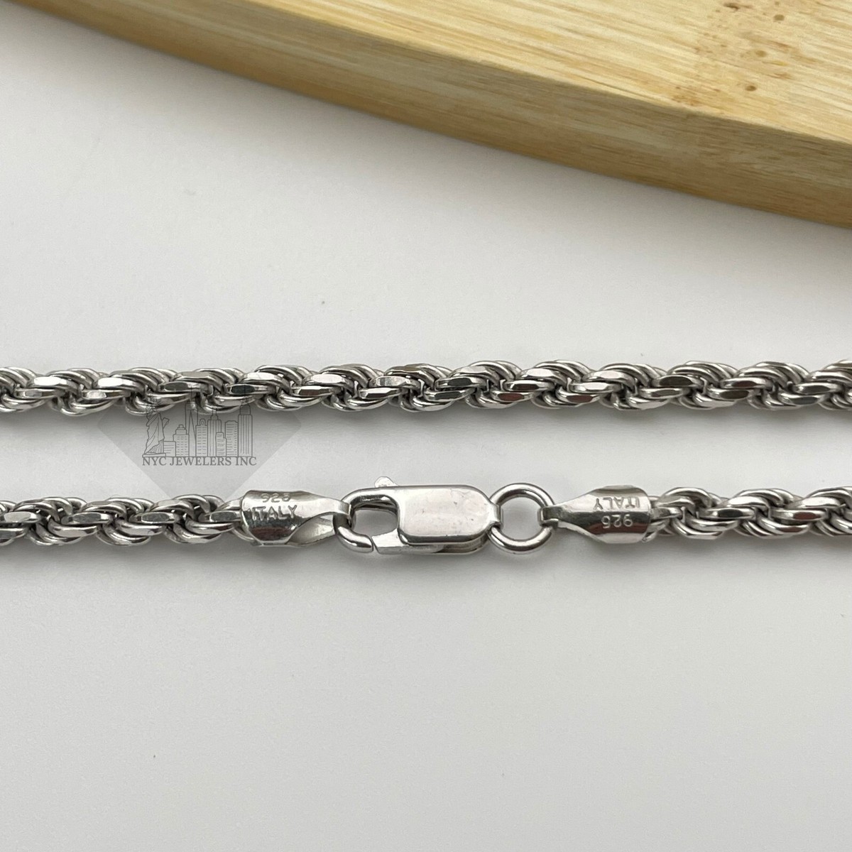 Italian Solid Rhodium Plated Rope Link Chain Necklace Thick 925