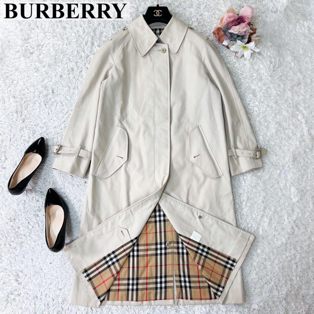 Burberry Nova Check Trench Coat White Tag S Women's Long Coat Polyester Cotton