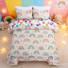 5 Piece Multi-Color Rainbow Comforter Set for Girls Boys , Twin Size Cartoon ...